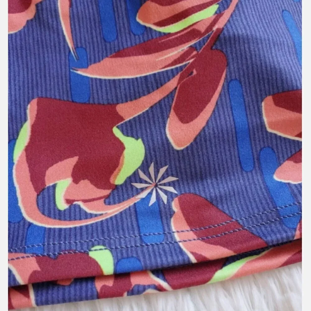 ATHLETA Conscious Crop YOGA Top Bra Bralette Blue Floral Print BUTTERY SOFT $64